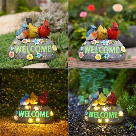 Solar Bird Statue for Garden Decor: Welcome Sign Outdoor Lawn Home Window Decor - Picture 5 of 7